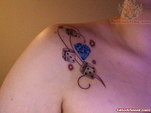 Diamond And Dice Tattoo On Shoulder