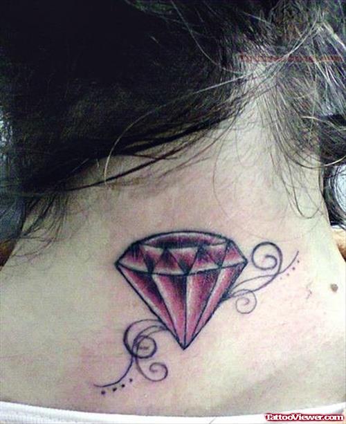 Red Ink Diamond Tattoos On Back Neck