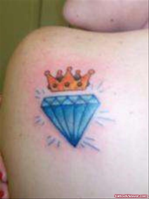 Crown Diamond Tattoo On Back Shoulder
