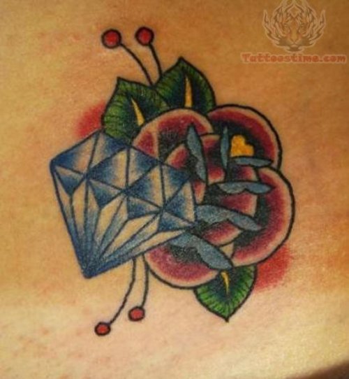 Diamond And Rose Flower Tattoo
