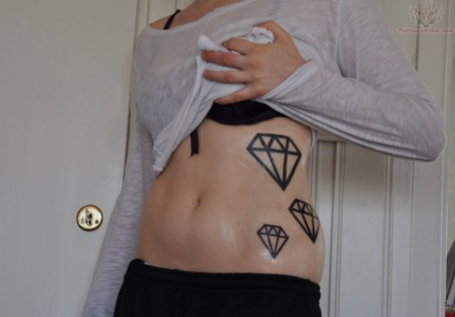 Black Ink Diamond Tattoos On Rib