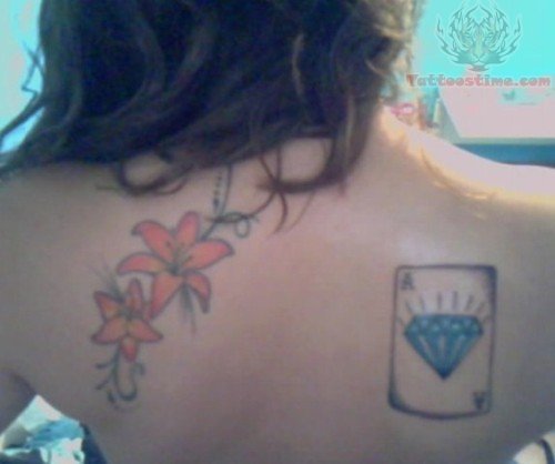 Flower And Lily Card Tattoo