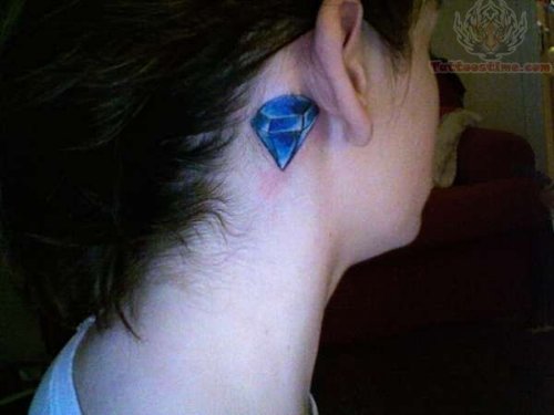 Crystal Blue Diamond Tattoo Behind Ear
