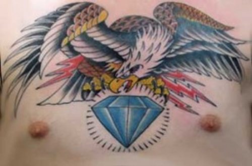 Diamond And Eagle Tattoo On Chest