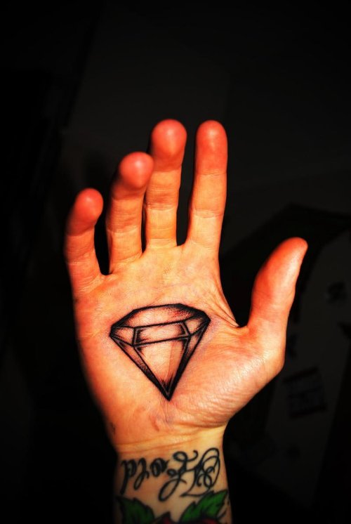 Grey Ink Diamond Tattoo On Right Palm