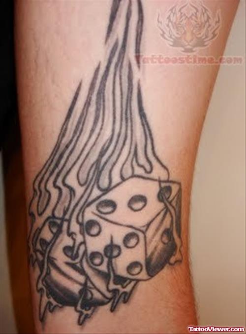 Flaming Grey Ink Dice Tattoo