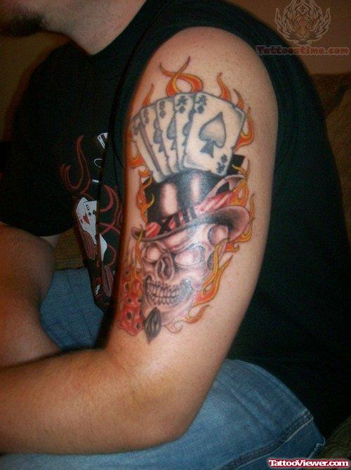 Flaming Cards And Dice Tattoo