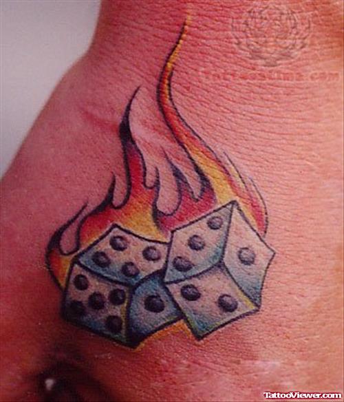 Flaming Dice Tattoos On Hand