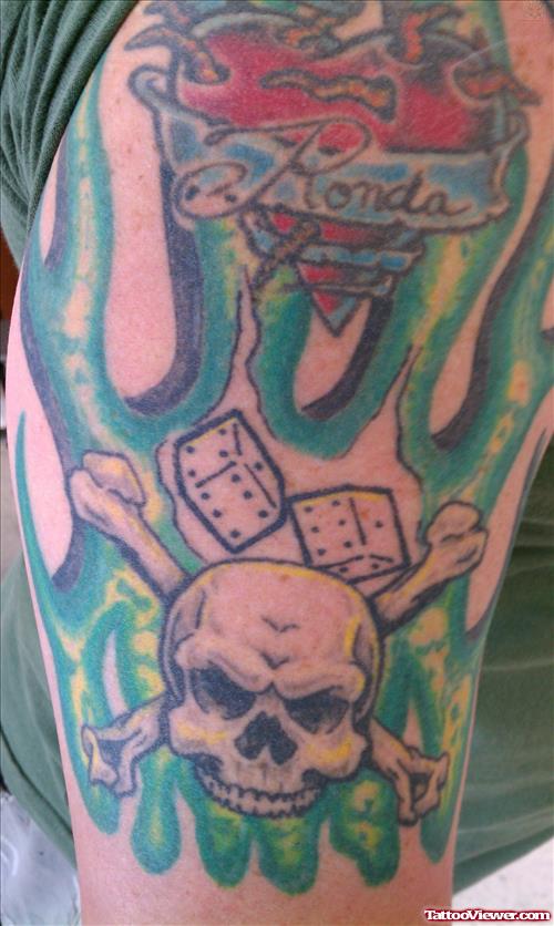 Danger Skull And Dice Colorful Tattoo
