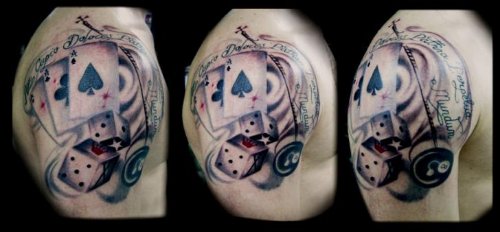 Cards And Dice Tattoos On Shoulder