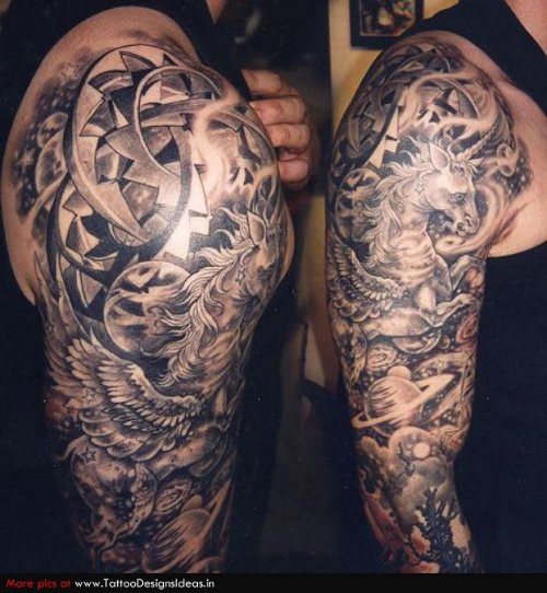 Grey Ink Dice Tattoos On Half Sleeve