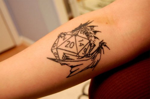 Black Ink Dice Tattoo On Right Arm