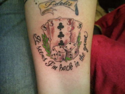 Playing Cards And Dice Tattoo On Arm