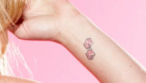 Pink Dice Tattoos On Left Wrist