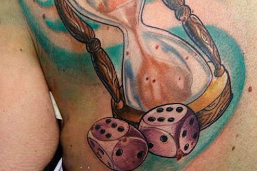 Hourglass And Dice Tattoos