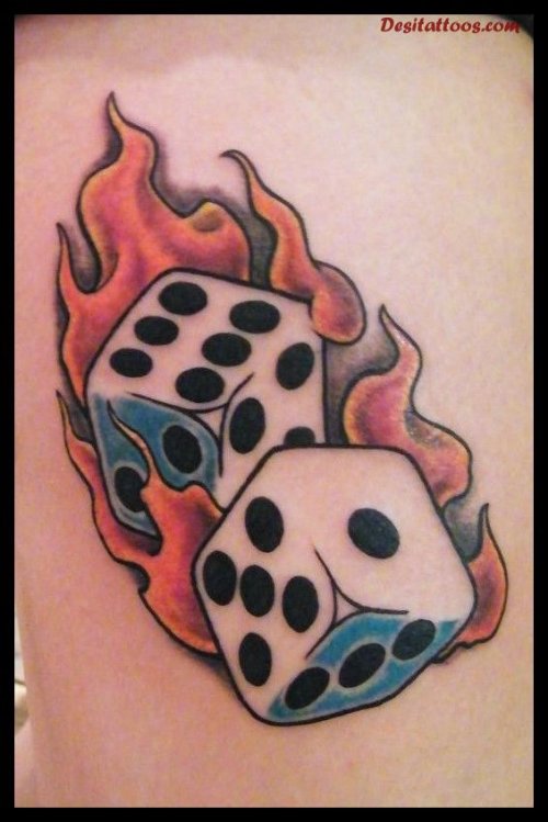 Awesome Flaming Dice Tattoos