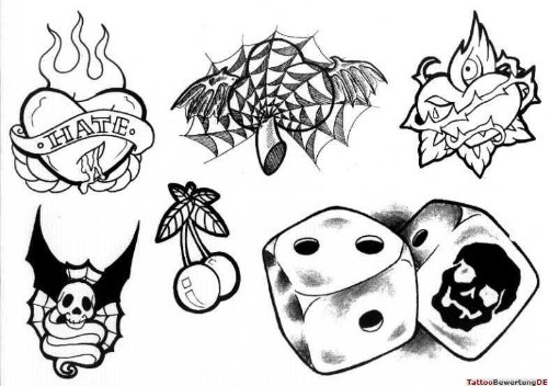 Flaming Hearts And Dice Tattoos Designs