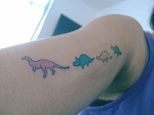 Colorful Dinosaur Tattoos On Sleeve