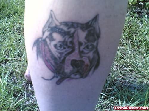 Dog Face Tattoo On Leg