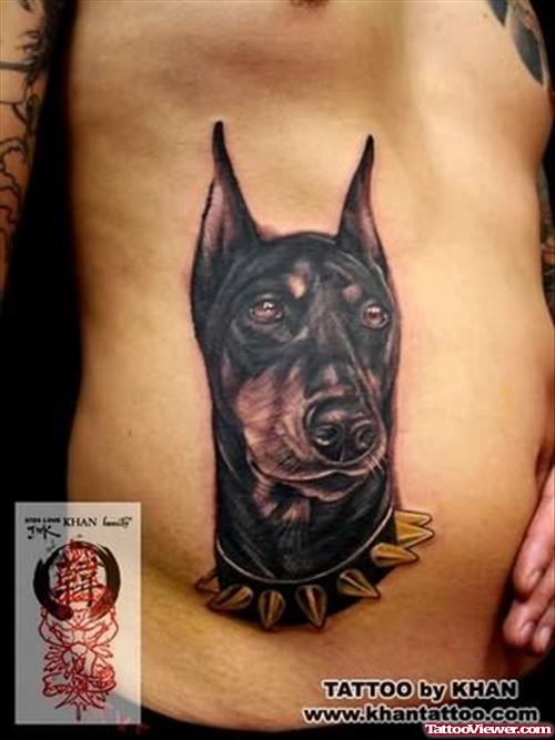 Large Dog Tattoo On Ribs