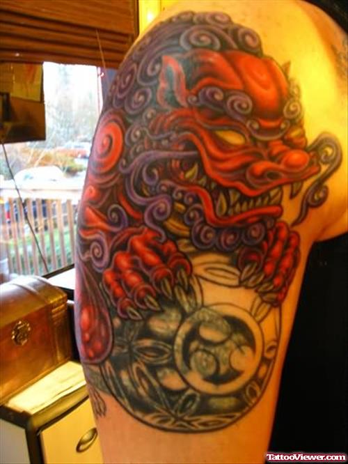 Devil Dog Tattoo On Shoulder