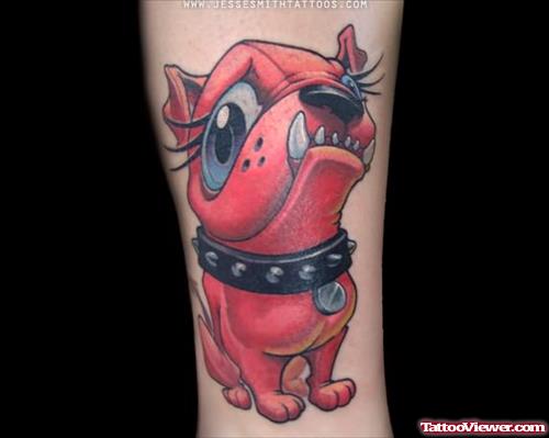 Tiny Red Bull Dog Tattoo