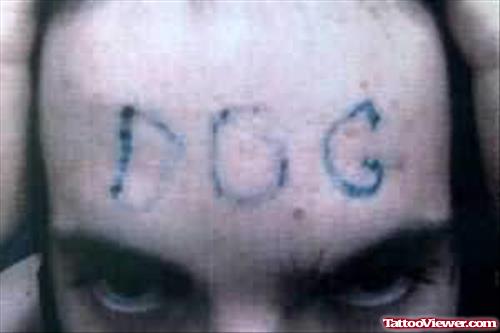 Dog Words Tattoo On Forehead