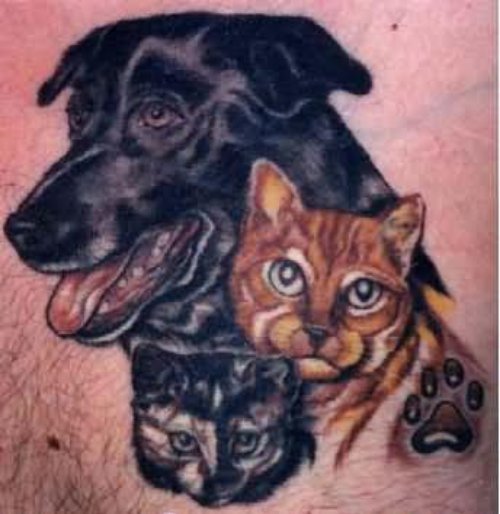 Black Dog And Cats Tattoo