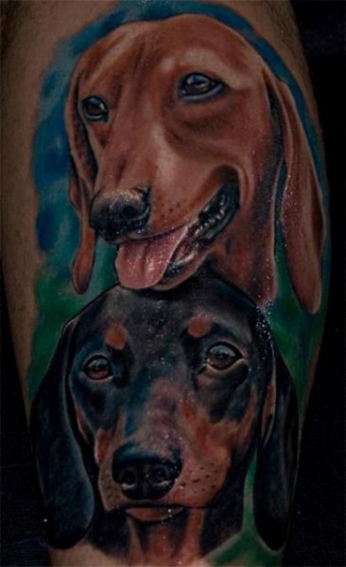 Wackel Dackel Dog Portrait Tattoos On Half Sleeve