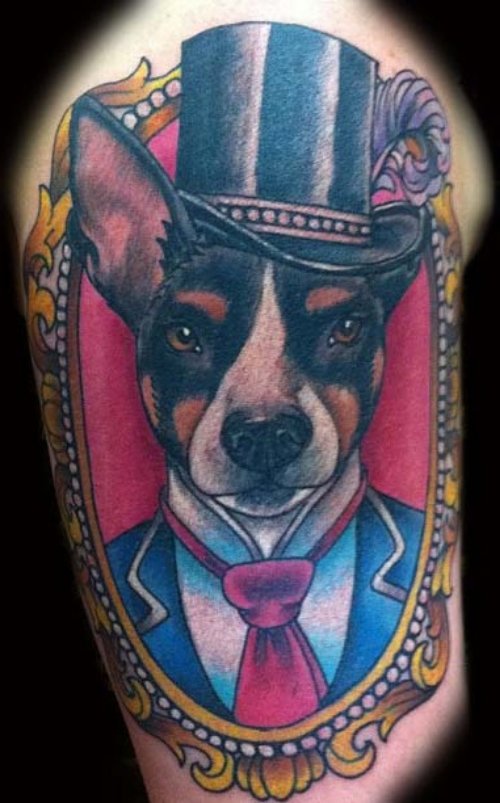 Colorful Cool Dog Tattoo Design