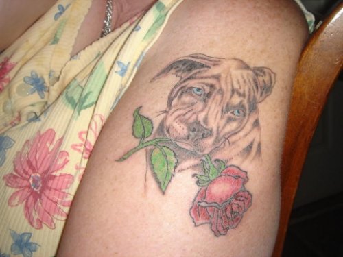 Red Rose And Dog Tattoo