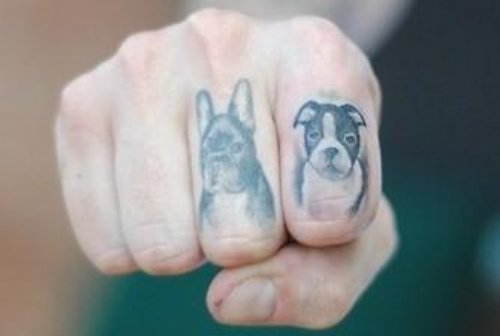 Attractive Dog Portrait Tattoos On Fingers