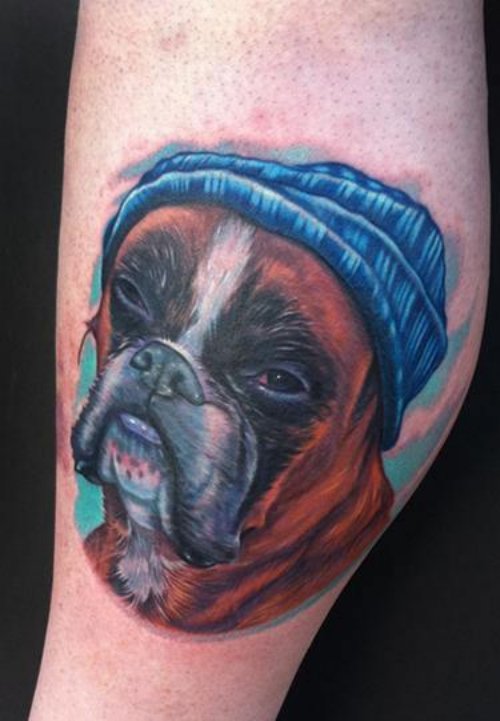 Boxer Dog Head Tattoo On Sleeve