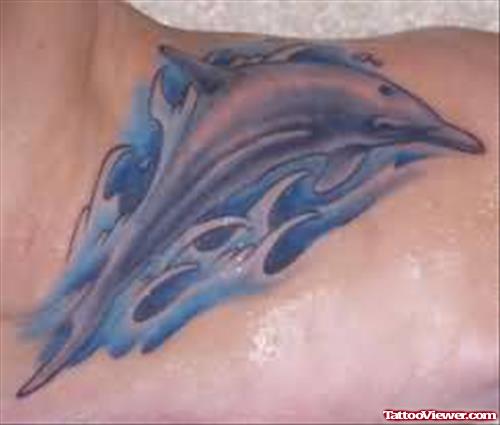 Dolphin Swim In Water Tattoo