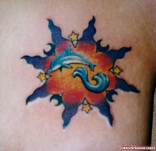 Dolphins In Sun Tattoo