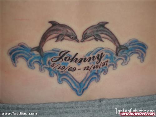 Dolphin Love Tattoo On Lower Back