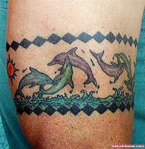Dolphin Band Tattoos For Girls