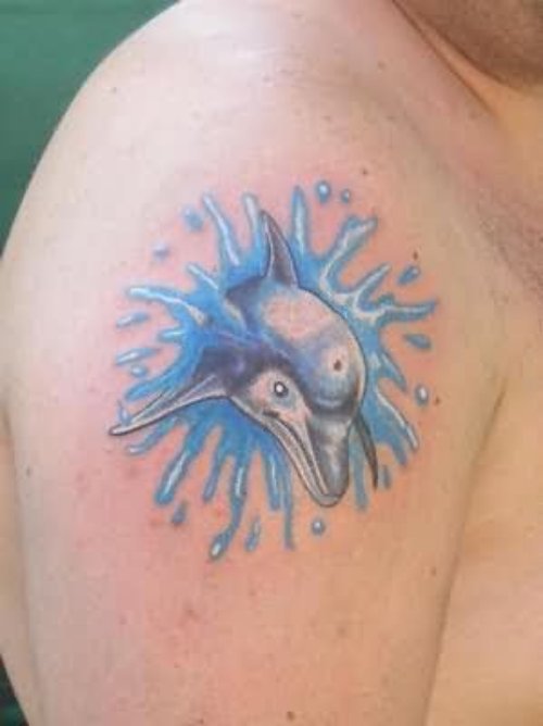Dolphin Face Tattoo on Shoulder