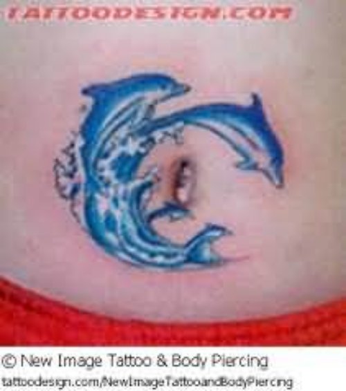 Dolphin Tattoo On Belly