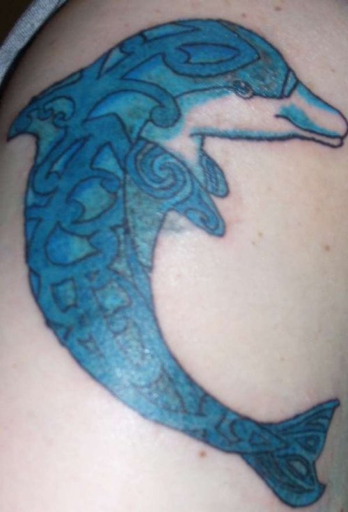 Blue Dolphin Tattoo On Sleeve