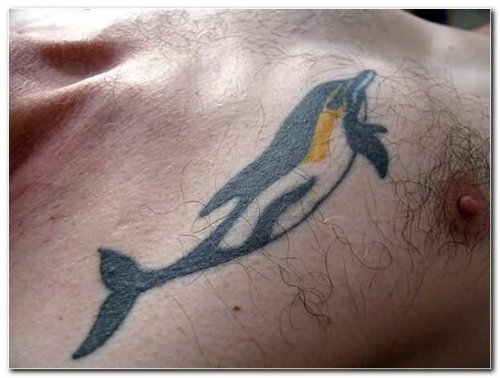 Black Dolphin Tattoo On Chest For Men