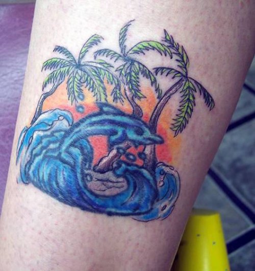 Palm Trees And Dolphin Tattoos