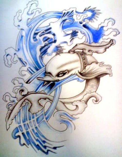 Grey Dolphin Tattoo Design