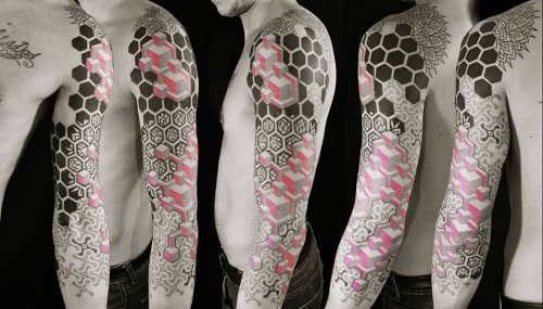 Crazy Dotwork Tattoo On Man Left Sleeve