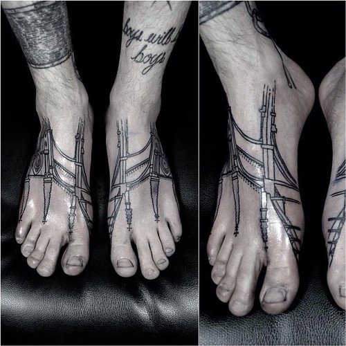 Dot Work Tattoos On Both Feet