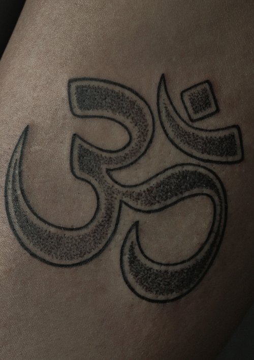 Grey Ink Om Religious Symbol Dotwork Tattoo