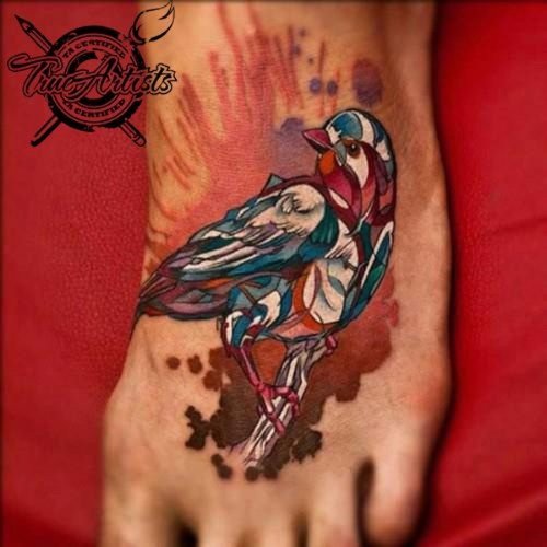 Abstract Dove Tattoo On Left Foot