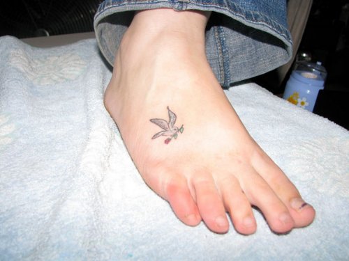 Awesome Dove Tattoo On Right Foot