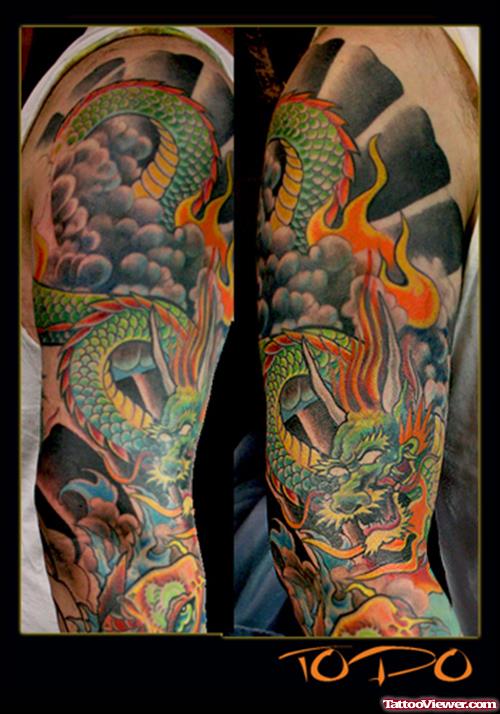 Dleeve Color Ink Dragon Tattoo For Men