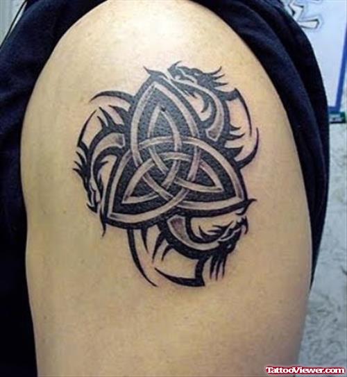 Celtic Knot and Tribal Dragon Tattoo On Left Shoulder